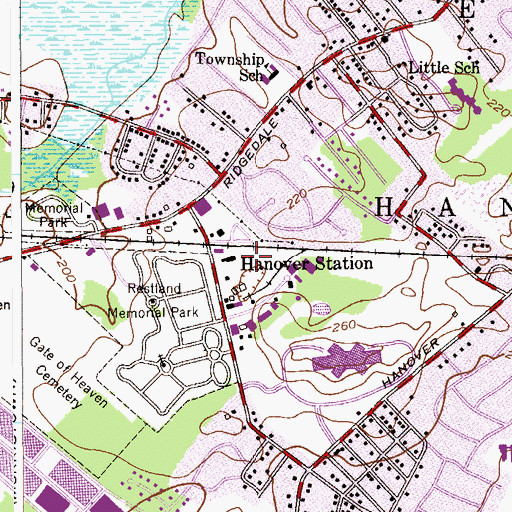 Topographic Map of Township of East Hanover, NJ