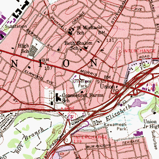 Topographic Map of Township of Union, NJ