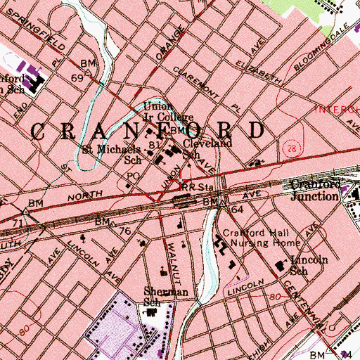 Topographic Map of Township of Cranford, NJ