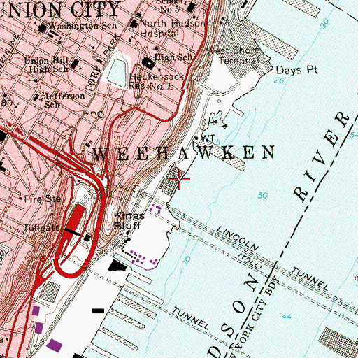 Topographic Map of Township of Weehawken, NJ