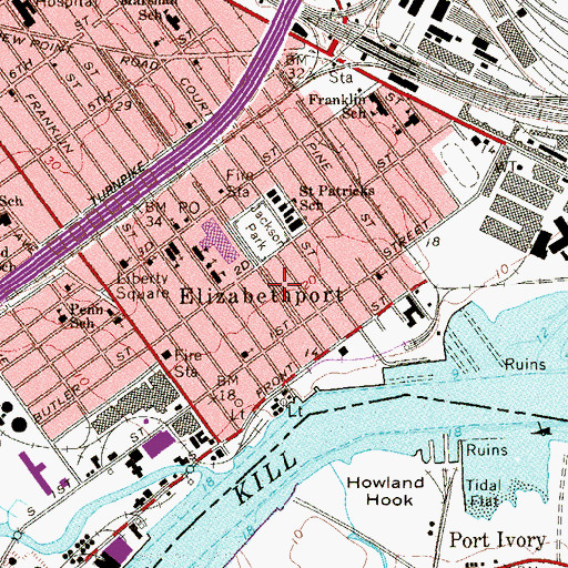 Topographic Map of Elizabethport, NJ