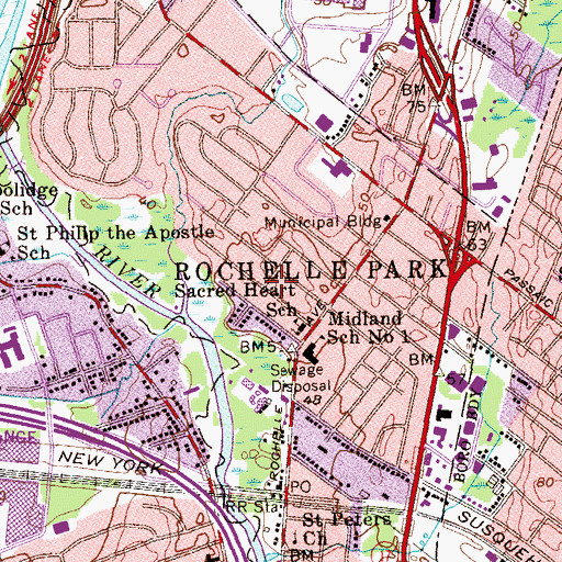 Topographic Map of Township of Rochelle Park, NJ