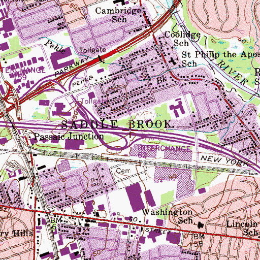 Topographic Map of Township of Saddle Brook, NJ