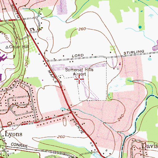 Topographic Map of Somerset Hills Airport (historical), NJ
