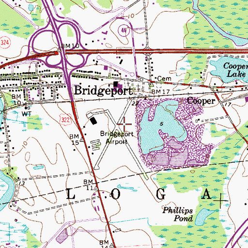 Topographic Map of Bridgeport (historical), NJ