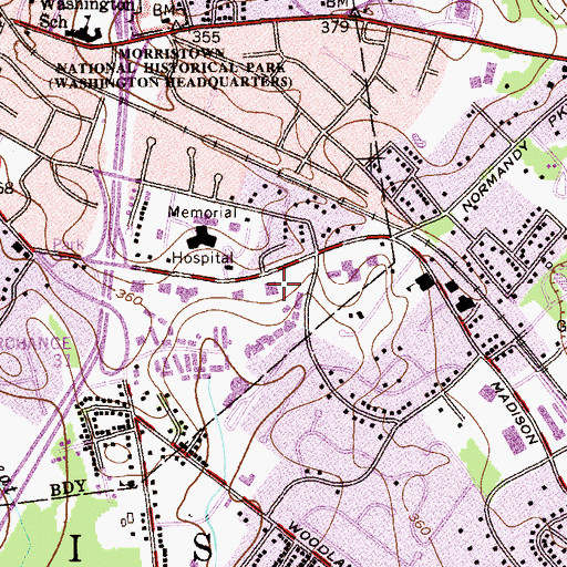 Topographic Map of Morristown Memorial Hospital, NJ