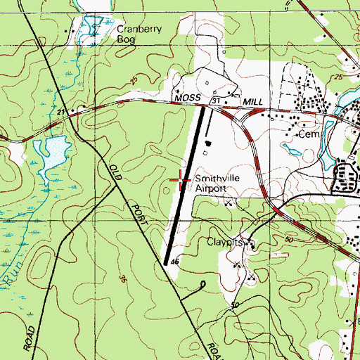 Topographic Map of Smithville Airport (historical), NJ