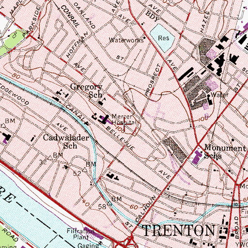 Topographic Map of Mercer Medical Center, NJ