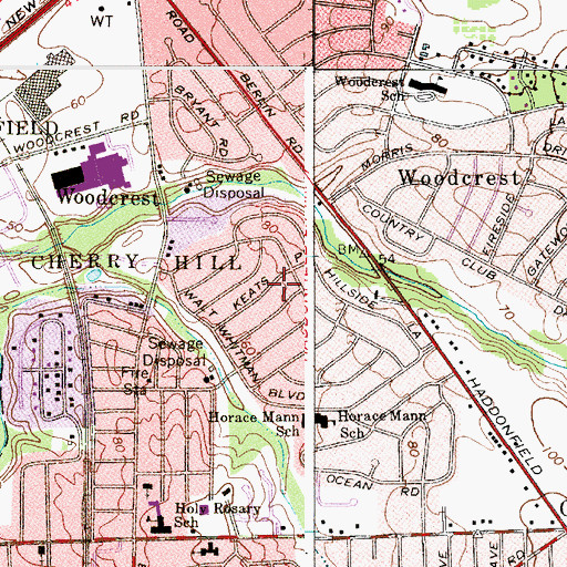 Topographic Map of Downs Farms, NJ