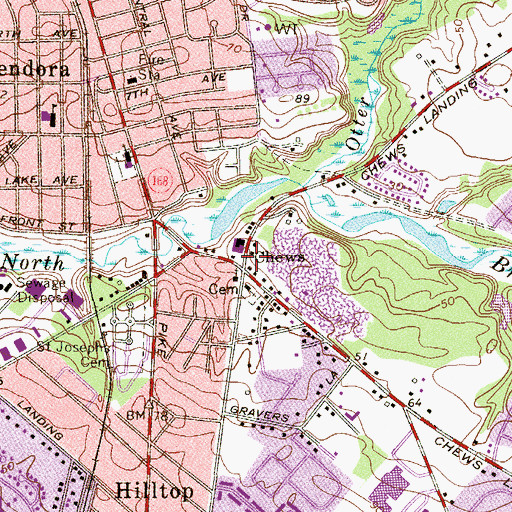 Topographic Map of Chews, NJ