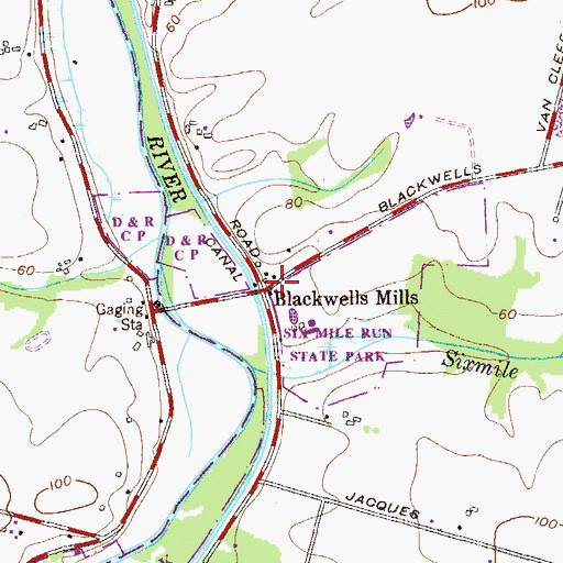 Topographic Map of Blackwells Mills, NJ