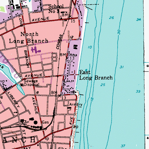 Topographic Map of East Long Branch, NJ