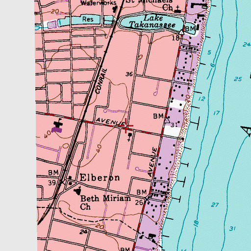 Topographic Map of Elberon, NJ