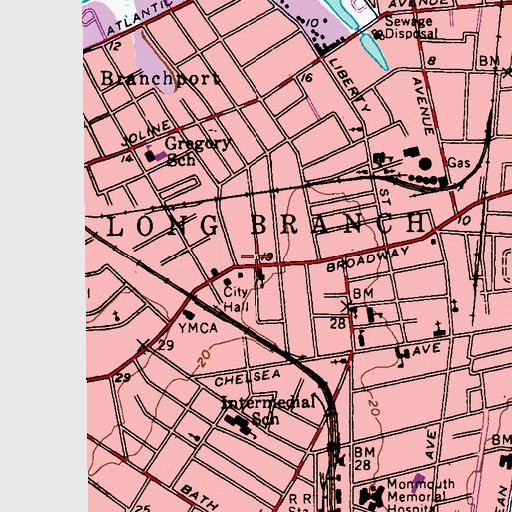 Topographic Map of Long Branch, NJ