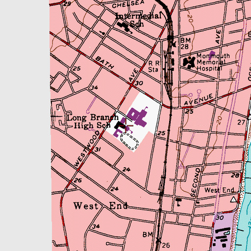 Topographic Map of Long Branch High School, NJ