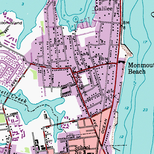Topographic Map of Monmouth Beach, NJ