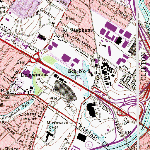 Topographic Map of Yantacaw Pond, NJ