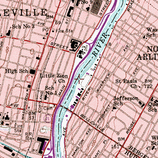 Topographic Map of Belleville Reach, NJ