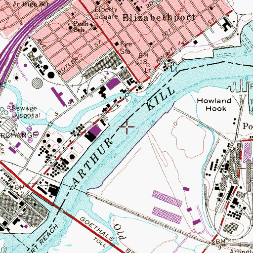 Topographic Map of Elizabethport Reach, NJ