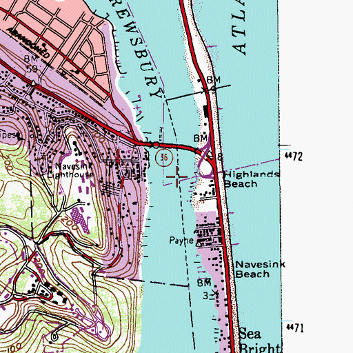 Topographic Map of Highlands Reach, NJ