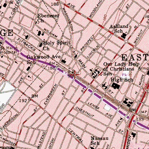 Topographic Map of Brick Church, NJ