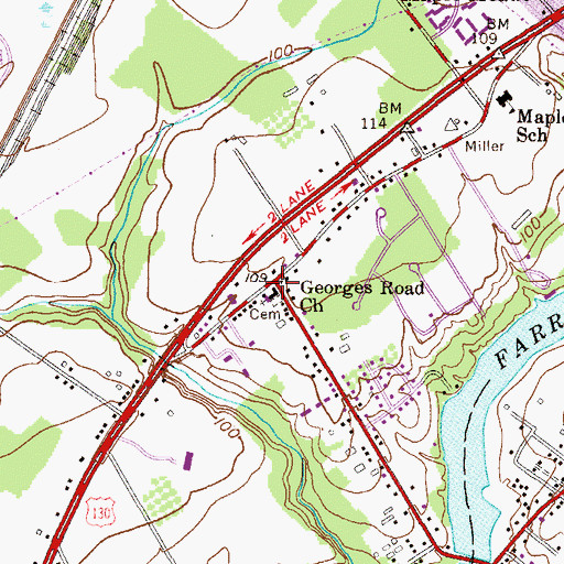 Topographic Map of Georges Road, NJ