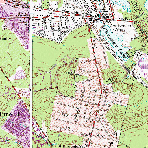 Topographic Map of Pine Hill, NJ