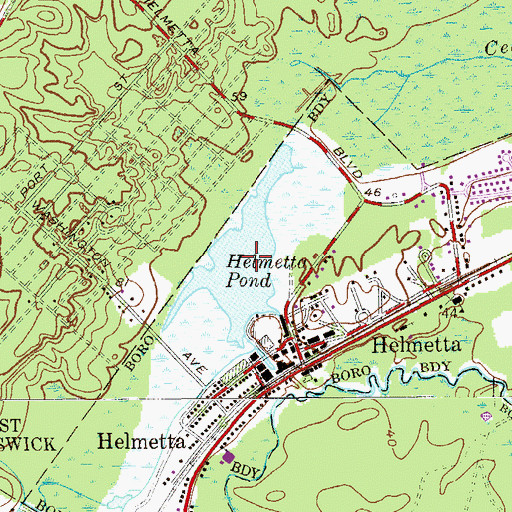 Topographic Map of Helmetta Pond, NJ