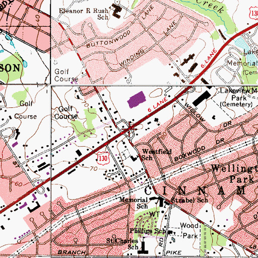 Topographic Map of Cinnaminson, NJ