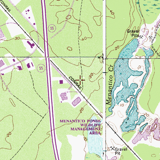 Topographic Map of Menantico Ponds Fish and Wildlife Management Area, NJ