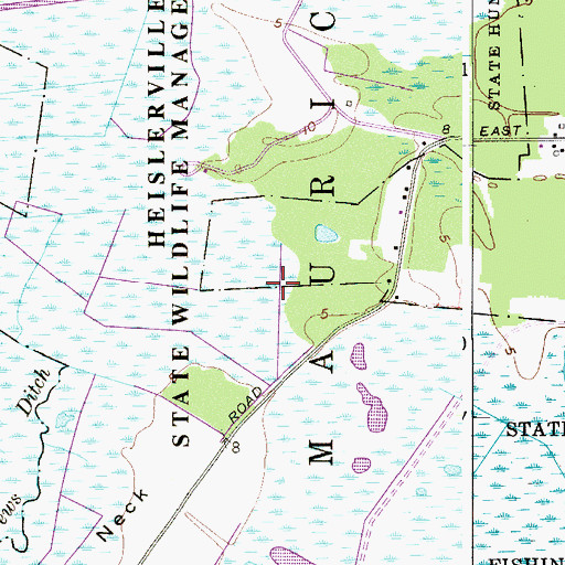 Topographic Map of Heislerville Fish and Wildlife Management Area, NJ