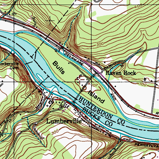 Topographic Map of Bulls Island State Park, NJ