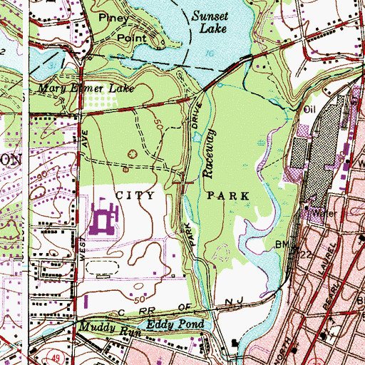 Topographic Map of Bridgeton City Park, NJ