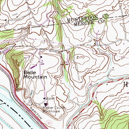 Topographic Map of Mercer County Park, NJ