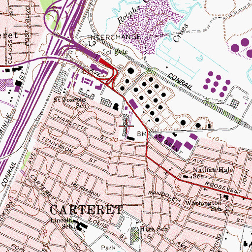 Topographic Map of Carteret Shopping Center, NJ