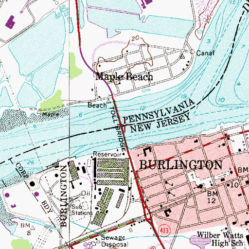 Topographic Map of Burlington Bristol Bridge, NJ