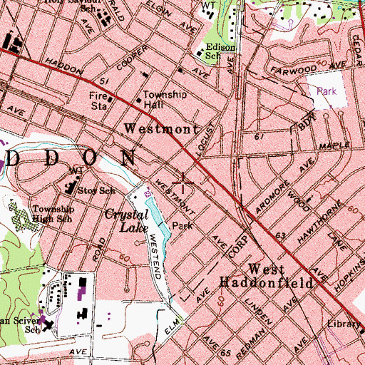 Topographic Map of Westmont Station, NJ