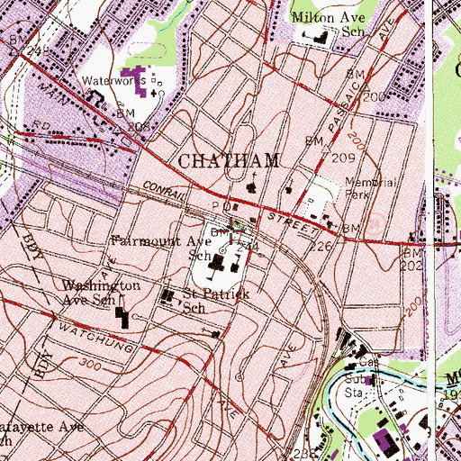 Topographic Map of Chatham Station, NJ