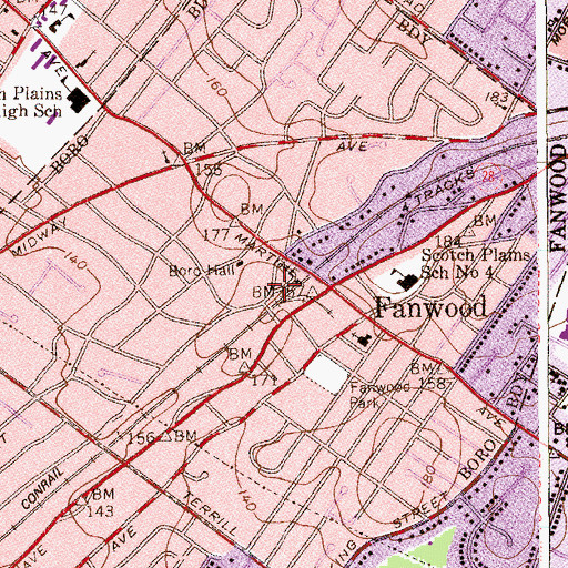 Topographic Map of Fanwood Station, NJ