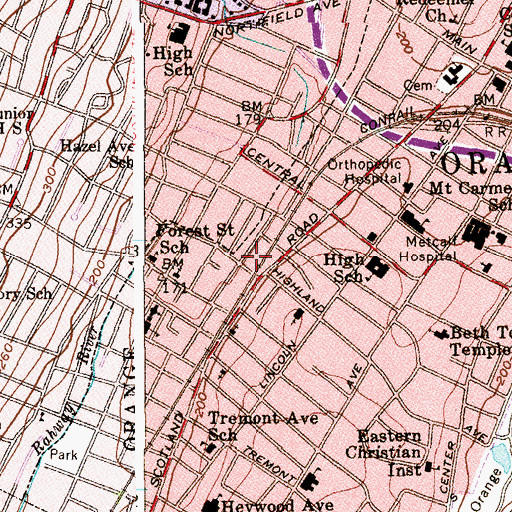 Topographic Map of Highland Avenue Station, NJ