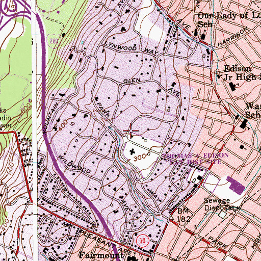 Topographic Map of Llewellyn Park, NJ