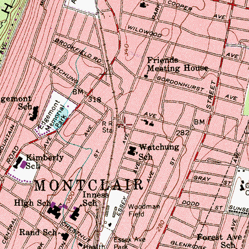 Topographic Map of Watchung Avenue Station, NJ