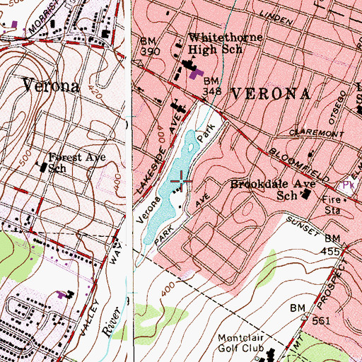 Topographic Map of Verona Lake, NJ