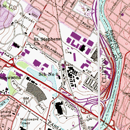 Topographic Map of Delawanna Station, NJ