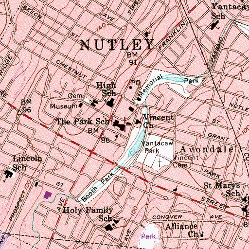 Topographic Map of Nutley High School, NJ