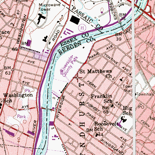 Topographic Map of Riverside School, NJ
