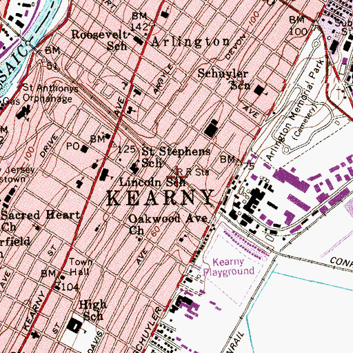 Topographic Map of Arlington Station, NJ