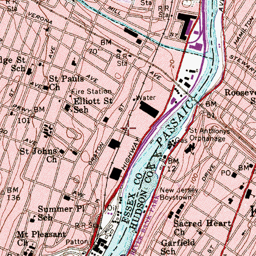 Topographic Map of Woodside Station, NJ