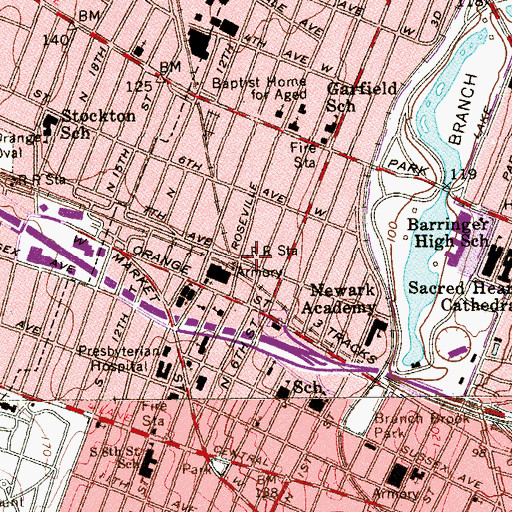 Topographic Map of Roseville Avenue Station, NJ
