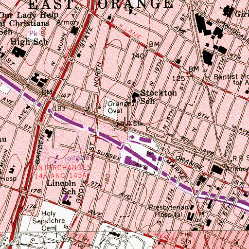 Topographic Map of Grove Street Station, NJ